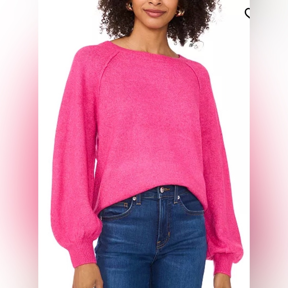 Vince Camuto Women's Crew Neck Raglan Puff-Sleeve Sweater